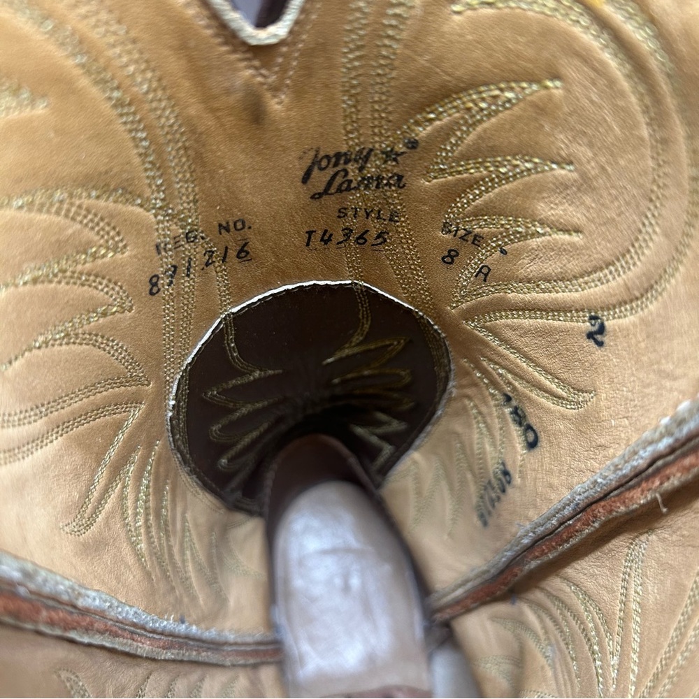 Tony Lama Womens Western Boots Sz 8A Brown Tan Leather Cowboy USA Made - Picture 6 of 7